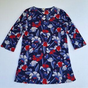 J Crew Woman’s Tunic Beach Cover Up Navy Floral  Boho Cotton Hawaiian Top Small